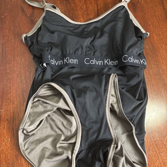 Calvin Klein One Piece Swimsuit Size 14 Bronze Side Pleats Full Coverage - Picture 3 of 8